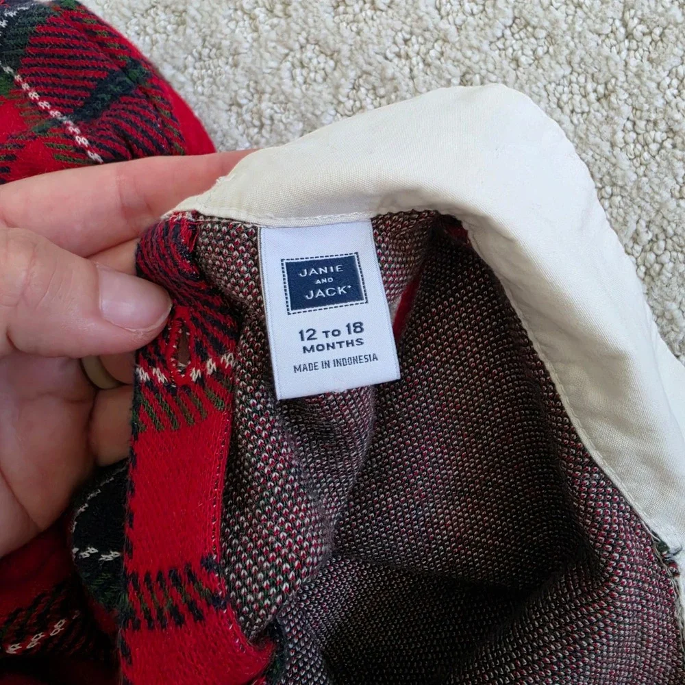 Janie and Jack Red Tartan Plaid Peter Pan Collar Holiday Dress size 12-18 Months
